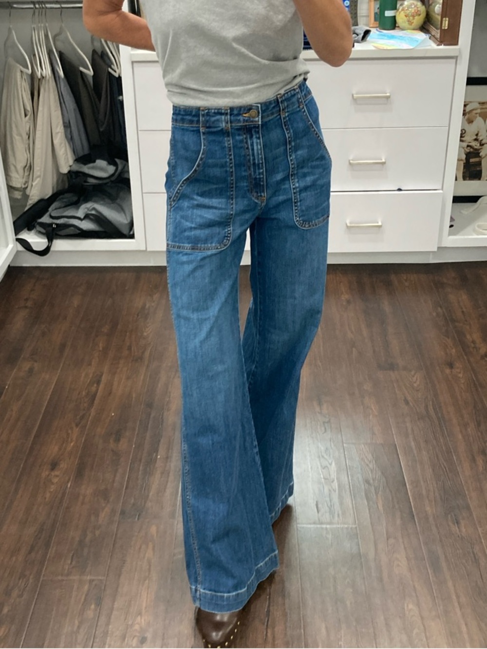 Ramy Brook Theodora Mid-Blue High-Rise Wide-Leg Jeans 27
